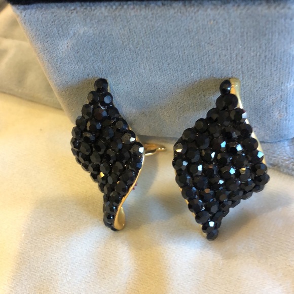 Jet Black Pavé Crystal Clip On Earrings-Boutique - Picture 6 of 7